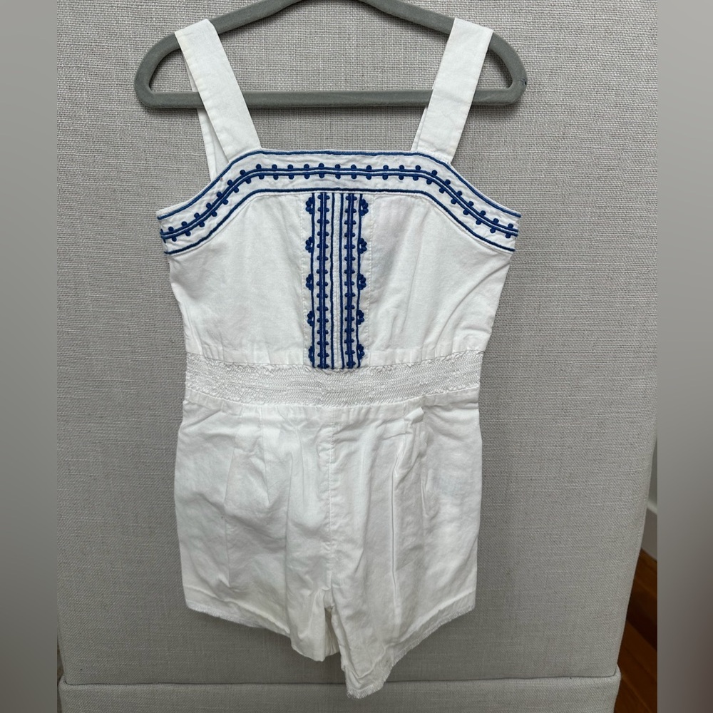White Romper with Blue Embroidery